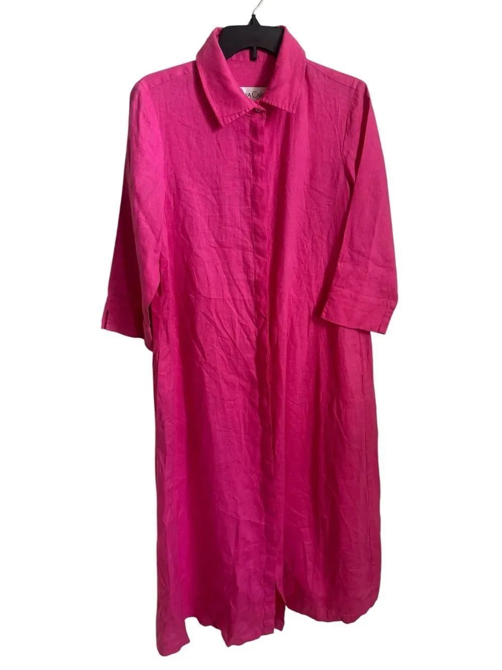 Sara Campbell “The Hollie” Linen Midi Button Down Dress in fuchsia M